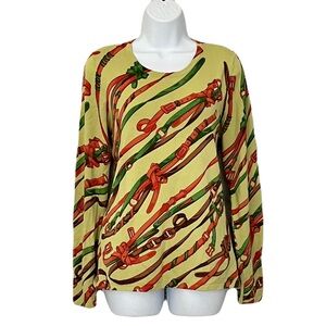 J. McLaughlin Green Belt Equestrian Crew Neck Sweater, Size M